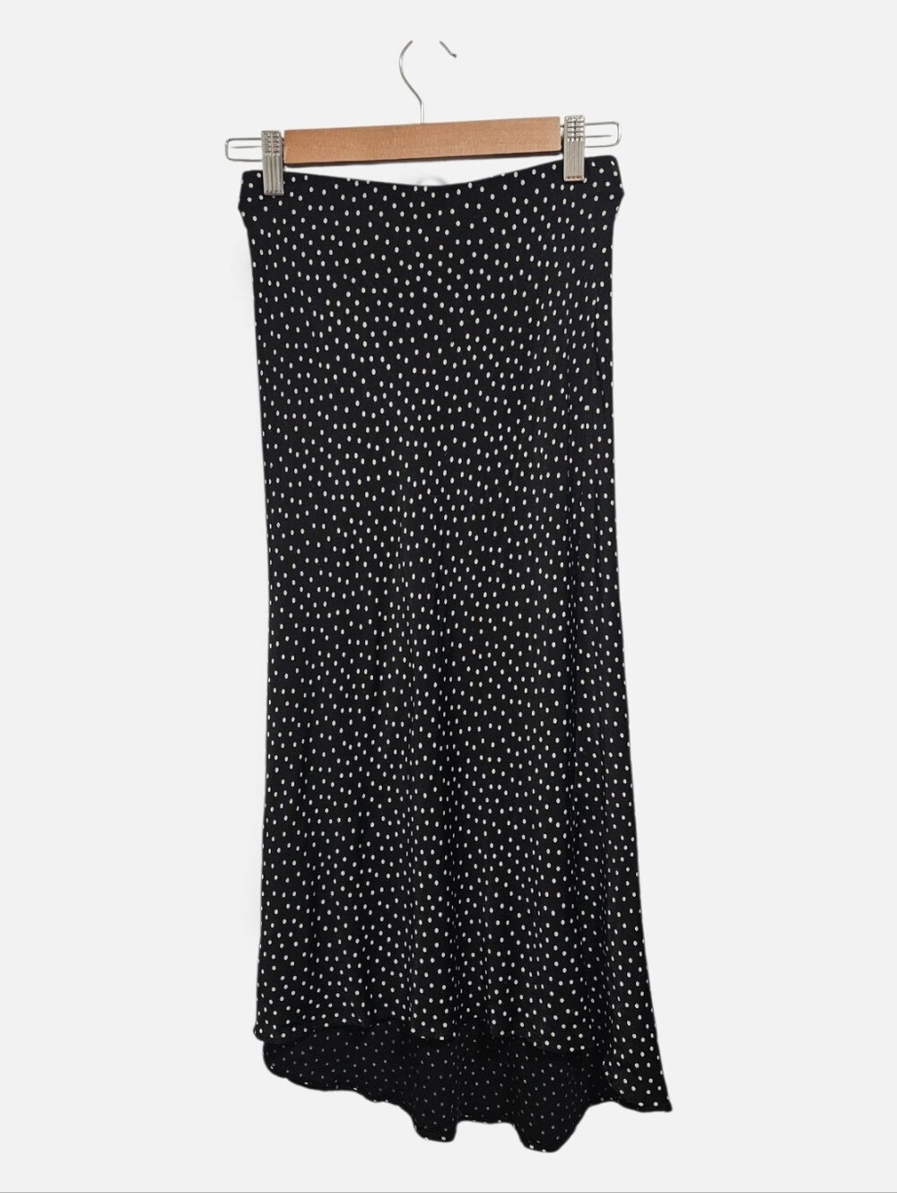 Abercrombie & Fitch Black Polka Dot Midi Skirt High Low Hem Sz S